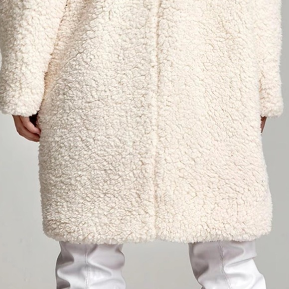 Size L Ivory BOHO lapel collar button front faux pockets lined plush Teddy coat - Picture 13 of 16